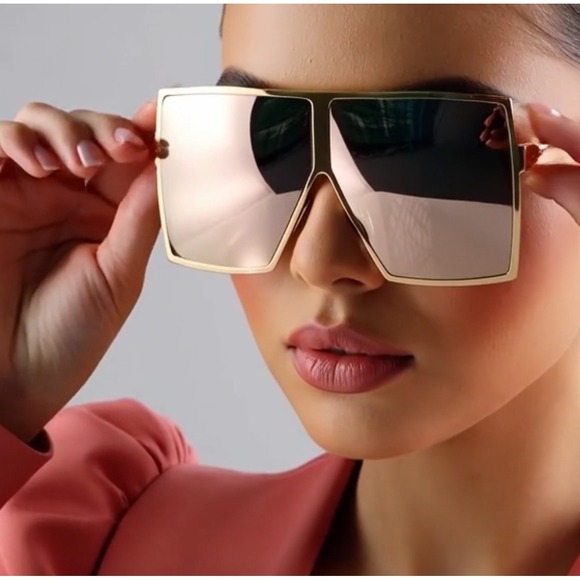 Sunglasses Women Shield Pink Mirrored Lens Party Beach Style Outfit Chic Glasses - Picture 6 of 10